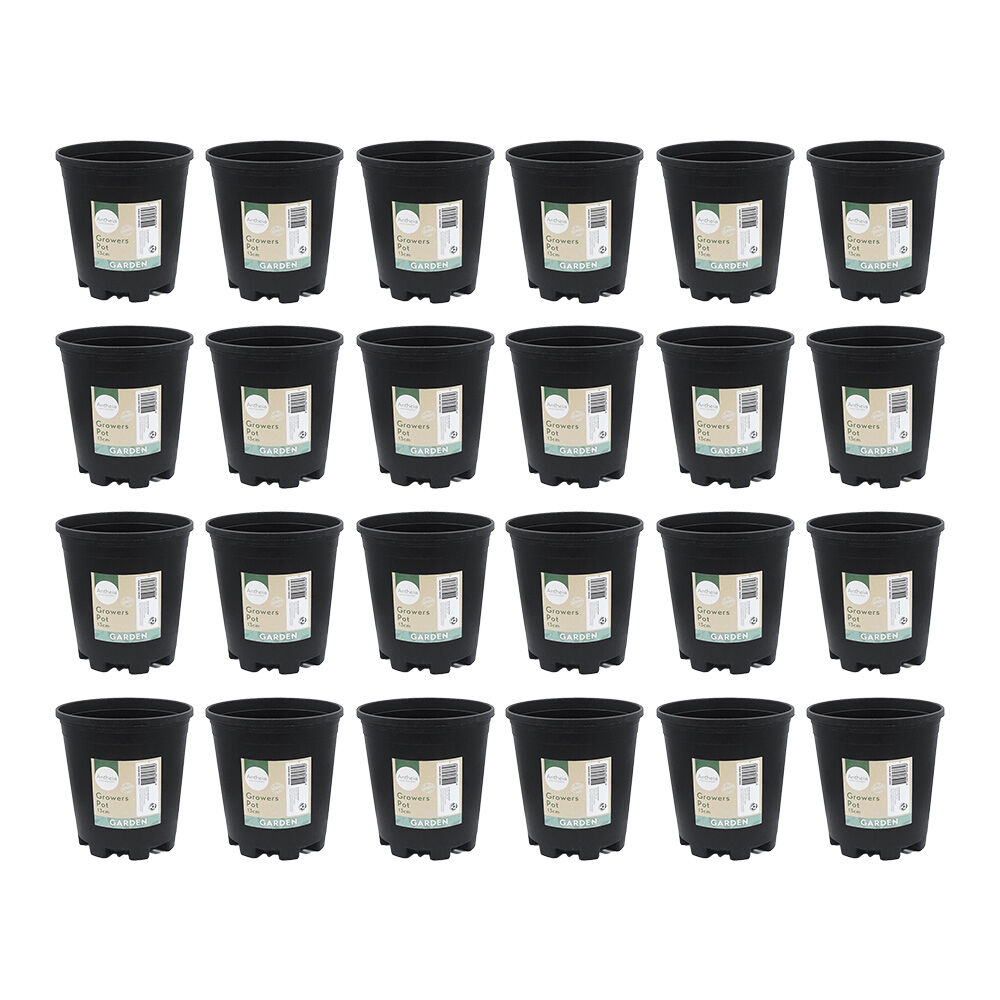 Antheia Green Homewares Growers Black Pot Plant Container Plastic 13cm (24 Pack)
