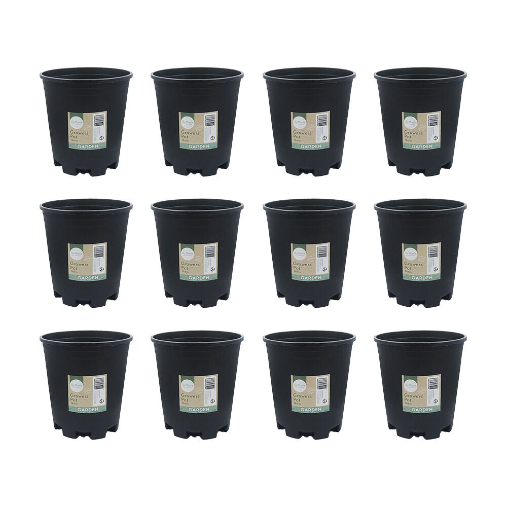 Antheia Green Homewares Growers Black Pot Plant Container Plastic 22cm (12 Pack)