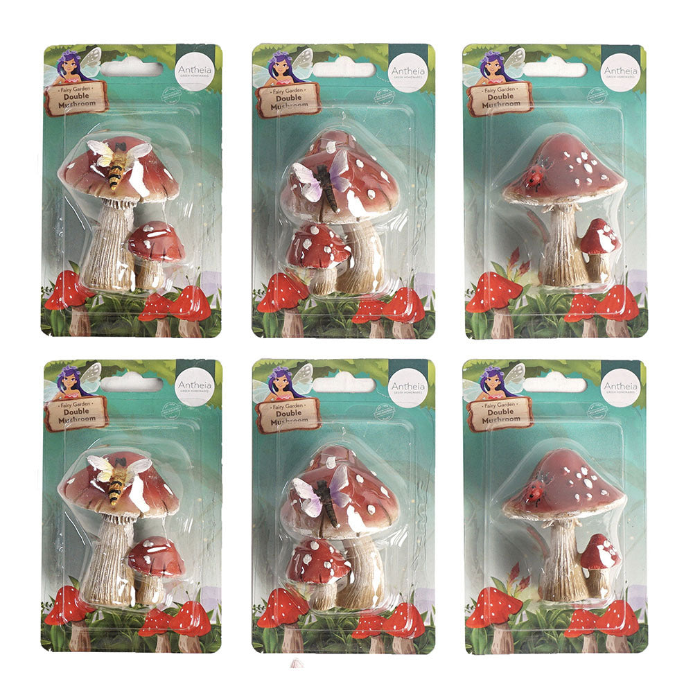 Antheia Green Homewares Plant/Pot Decor Fairy Garden Dbl Mushroom Assorted (6 Pack)