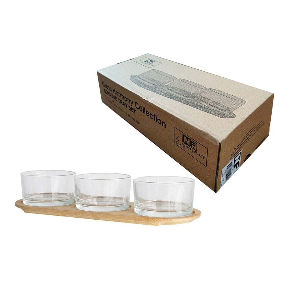 NF Living Serving Glass Tray 30cm Natural Bamboo (3 Pieces)