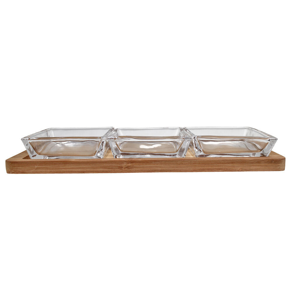 NF Living 3pc NF Living Glass Serving Set Square Bowls Bamboo Tray 30cm Solid Clear (2 Pack) — image 4
