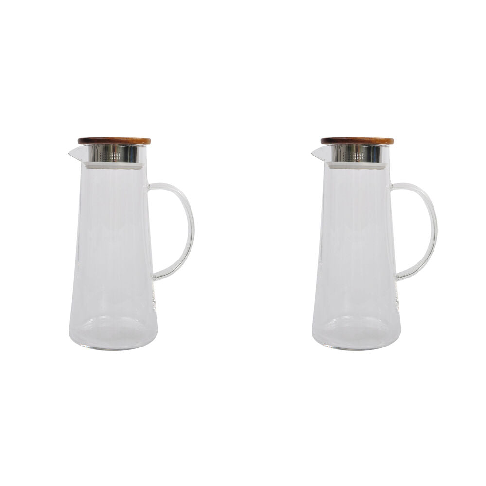 NF Living Acacia Lidded Glass Jug 1450ml Elegant Dinnerware/Serveware Clear (2 Pack)