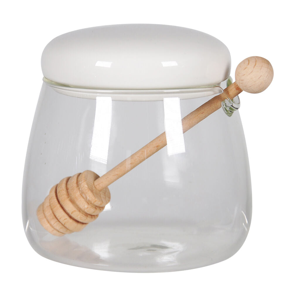 NF Living Honey Jar 350ml 9x9cm Kitchen Organisers Glass Ceramic White