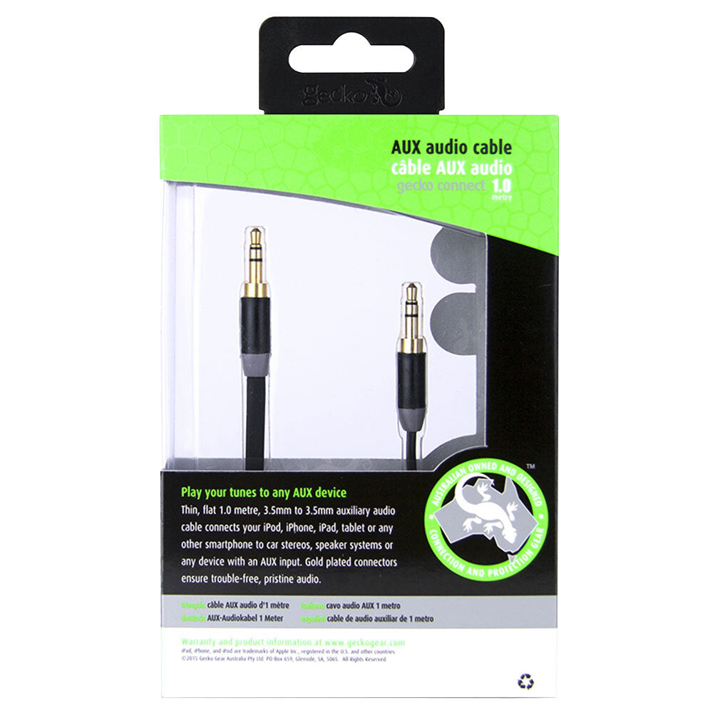 Gecko 1m Flat 3.5mm Male to M AUX Cable Gold Plated Audio Cord f/ Car/Phone BLK — image 2