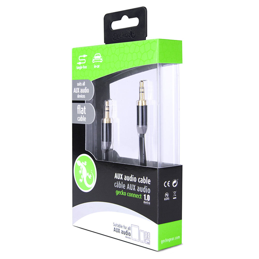 Gecko 1m Flat 3.5mm Male to M AUX Cable Gold Plated Audio Car/Phone Cord BLK (2 Pack) — image 6