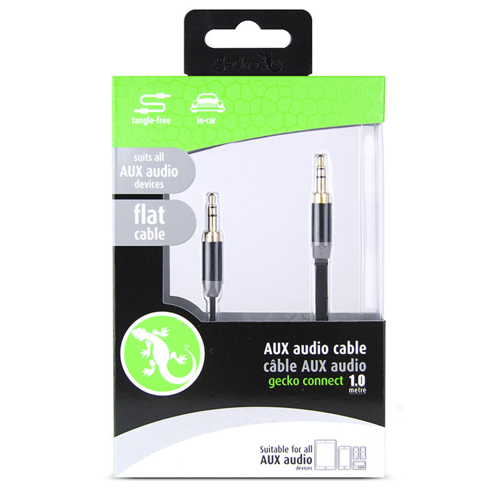 Gecko 1m Flat 3.5mm Male to M AUX Cable Gold Plated Audio Cord f/ Car/Phone BLK — image 3