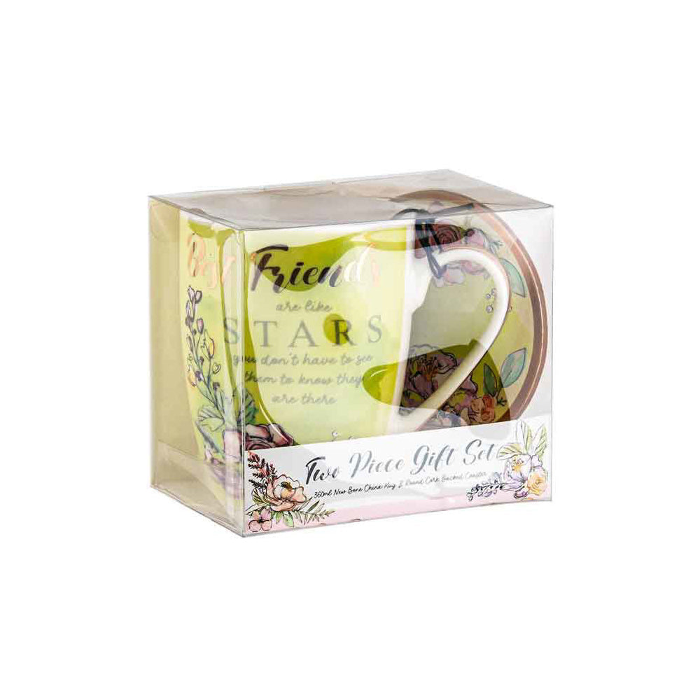 LMD Best Friends Ceramic 350ml Tea/Coffee Mug w/ Coaster Drinkware Set Yellow (2 Pack) — image 2