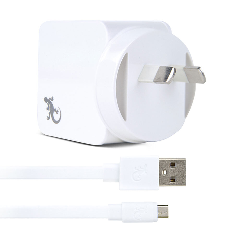 Gecko USB 2.4A Wall Charger w/ 1.5m Micro-USB Cable - White (2 Pack) — image 2