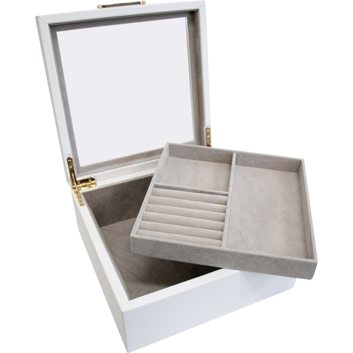 LVD MDF Glass 21x20.5cm Jewellery Box Storage Holder Display Organiser Square White