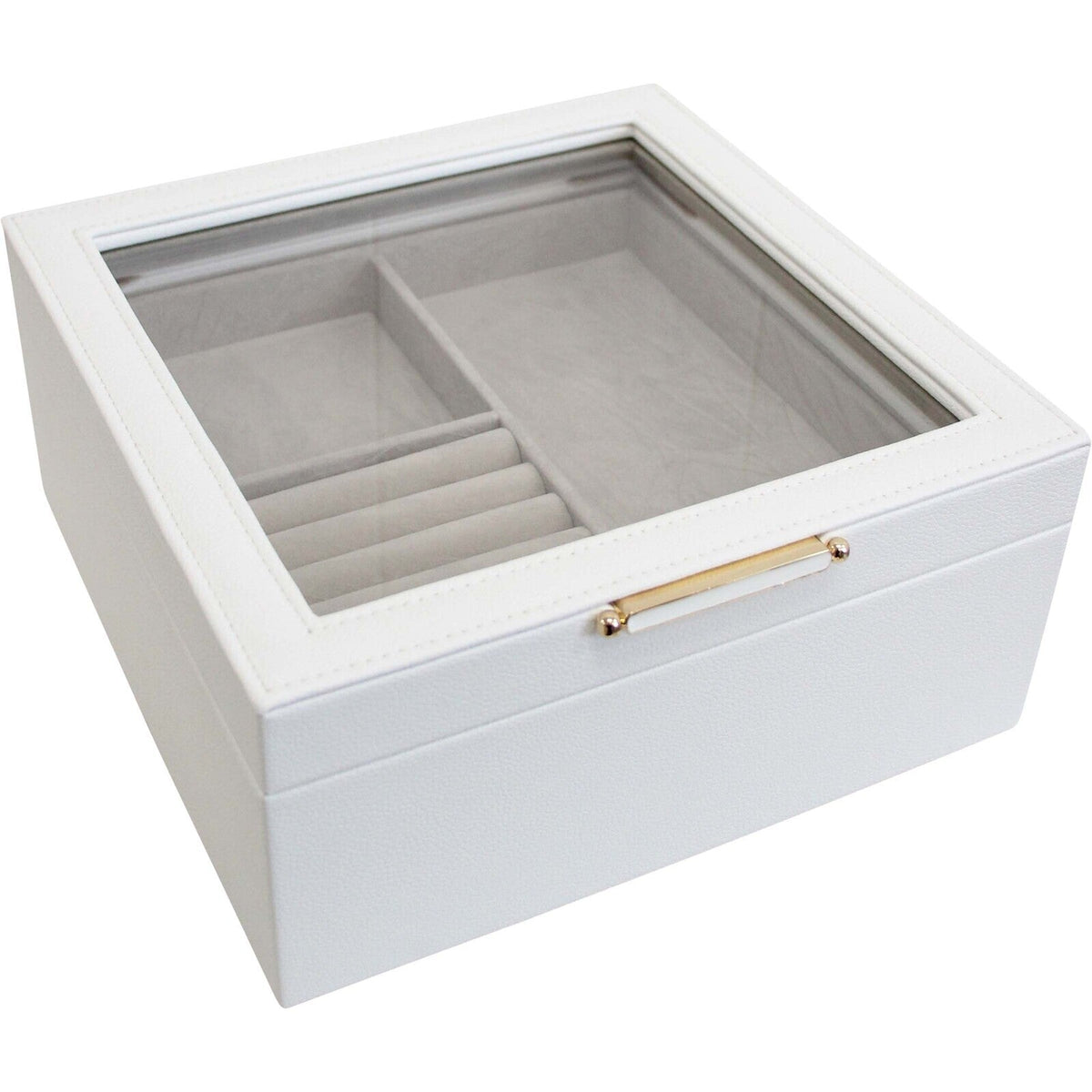 LVD MDF Glass 21x20.5cm Jewellery Box Storage Holder Display Organiser Square White — image 2