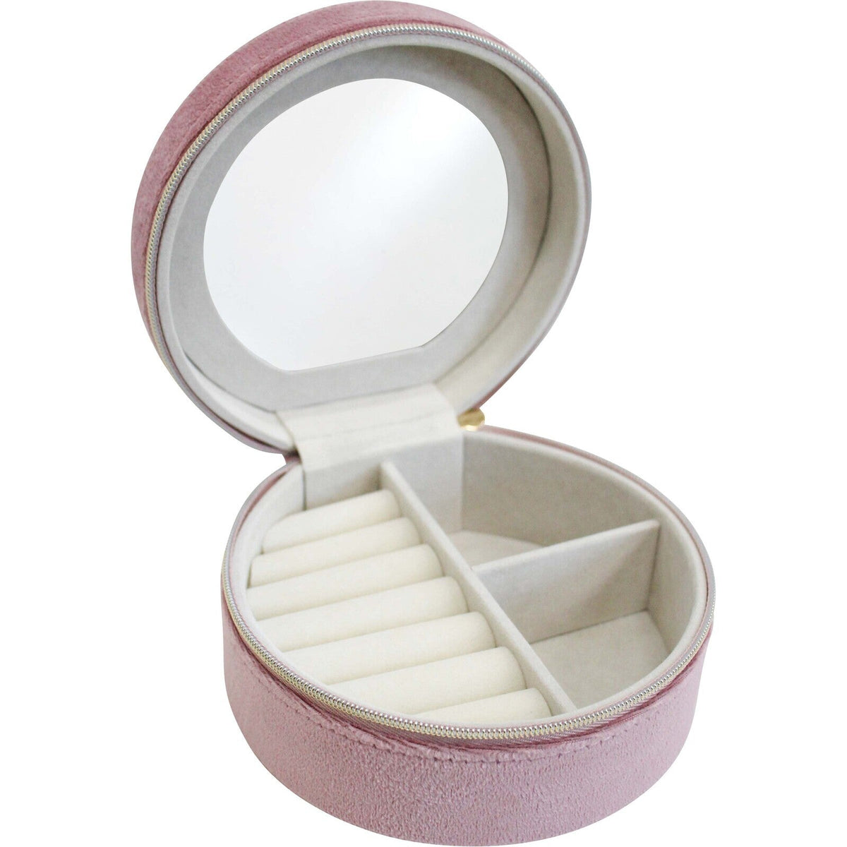 LVD MDF Glass 12.5cm Mini Jewellery Case Storage Holder Display Organiser Round Pink
