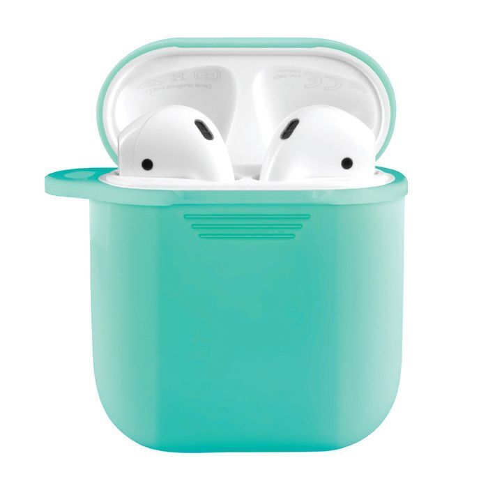 Slim Silicone Case Shockproof Cover f/Apple AirPod 1/2 w/Carabiner Loop Aqua (2 Pack) — image 2