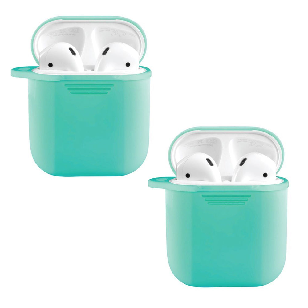 Slim Silicone Case Shockproof Cover f/Apple AirPod 1/2 w/Carabiner Loop Aqua (2 Pack)