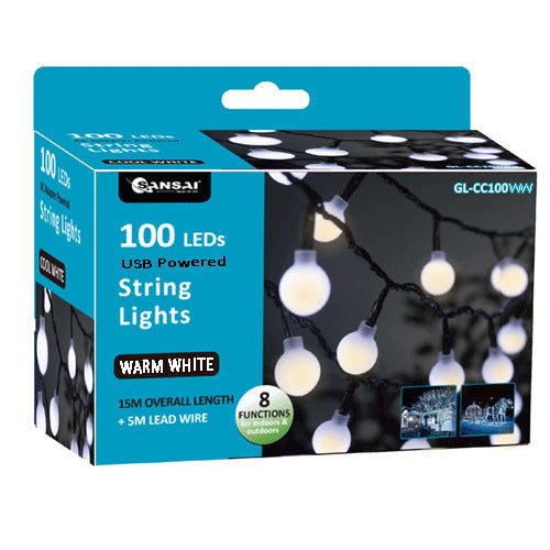 Sansai 100 Decorative LED Indoor/Outdoor Wall Hanging String Lights Warm White