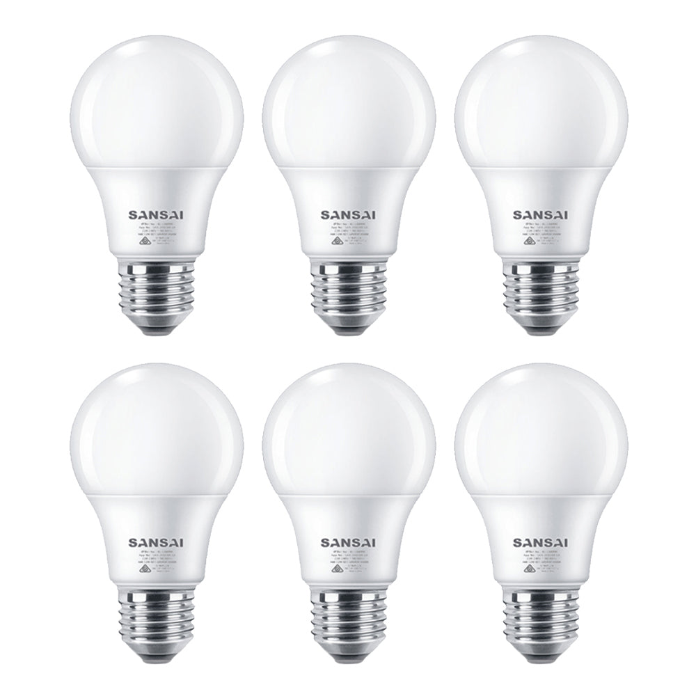 Sansai Home/Office LED 595lm Screw In Light Bulb A60 7W E27 Cool White 6500K (6 Pack)