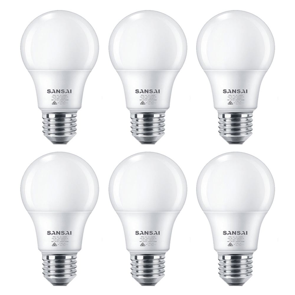 Sansai Home/Office LED 1050lm Screw Light Bulb A60 12W E27 Warm White 3000K (6 Pack)