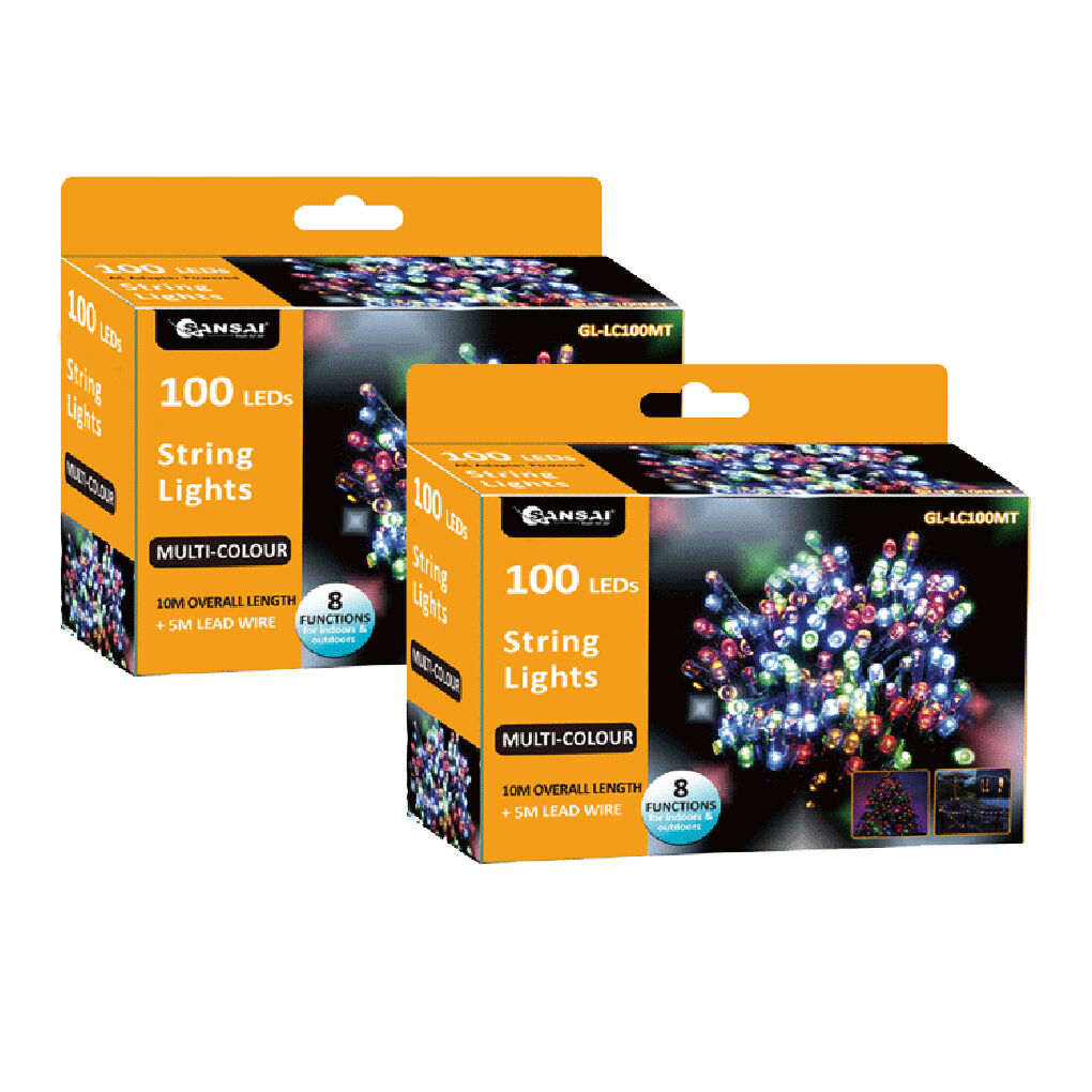 Sansai USB Power Indoor/Outdoor 10m 100 LED String Light Party/Christmas Multi (2 Pack)