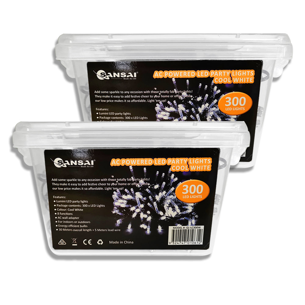 Sansai AC Powered 300 LED 30m Party Lights - Cool White (2 Pack)