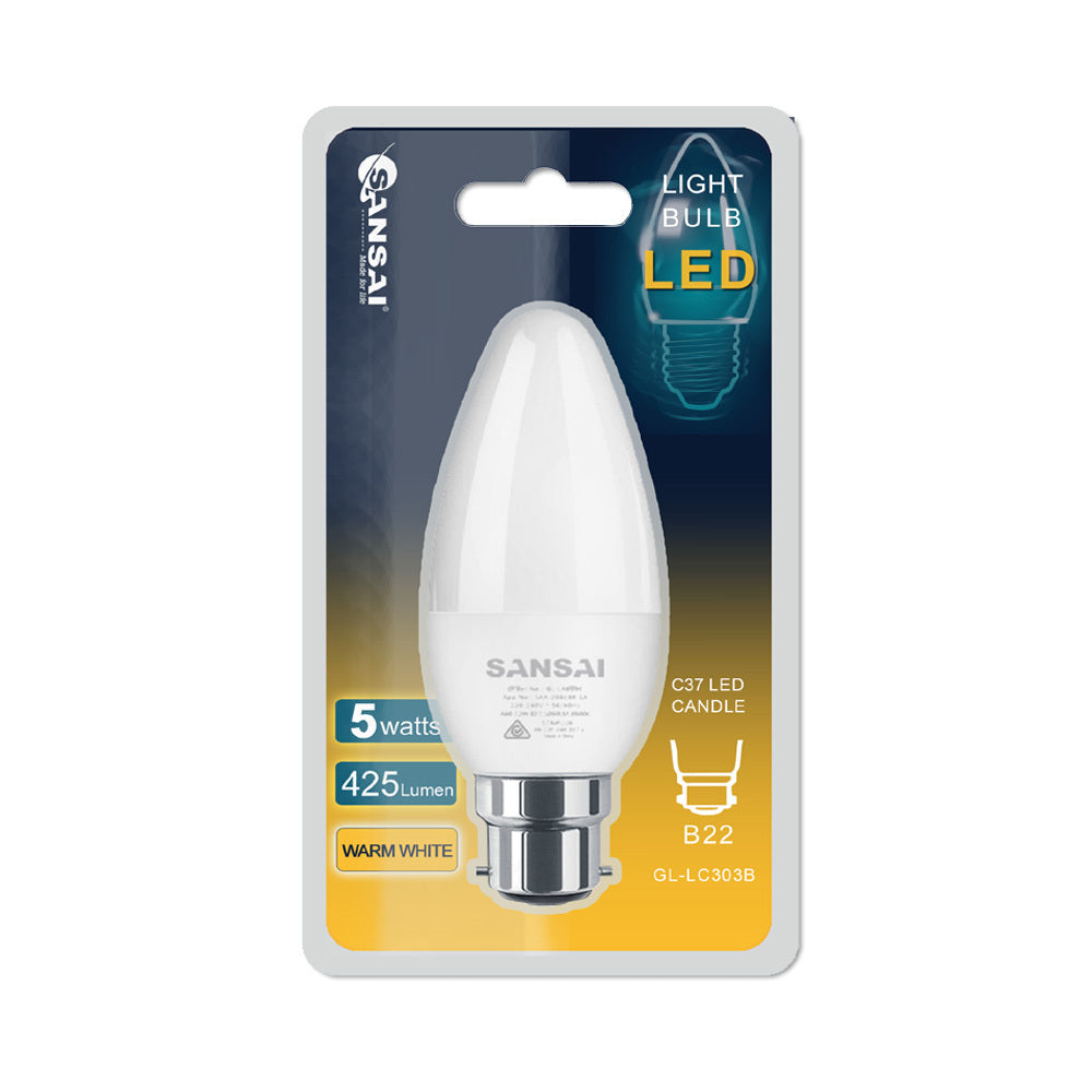 Sansai Home/Office LED 425lm Light Bulb C37 5W B22 Bayonet Warm White 3000K — image 2