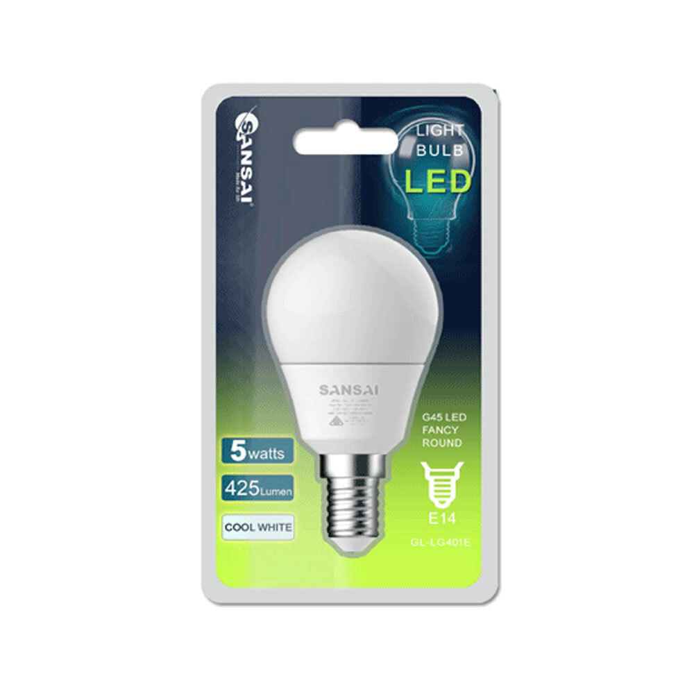 Sansai Home/Office Fancy Round LED 425lm Light Bulb G45 5W E14 Cool White 6500K — image 2