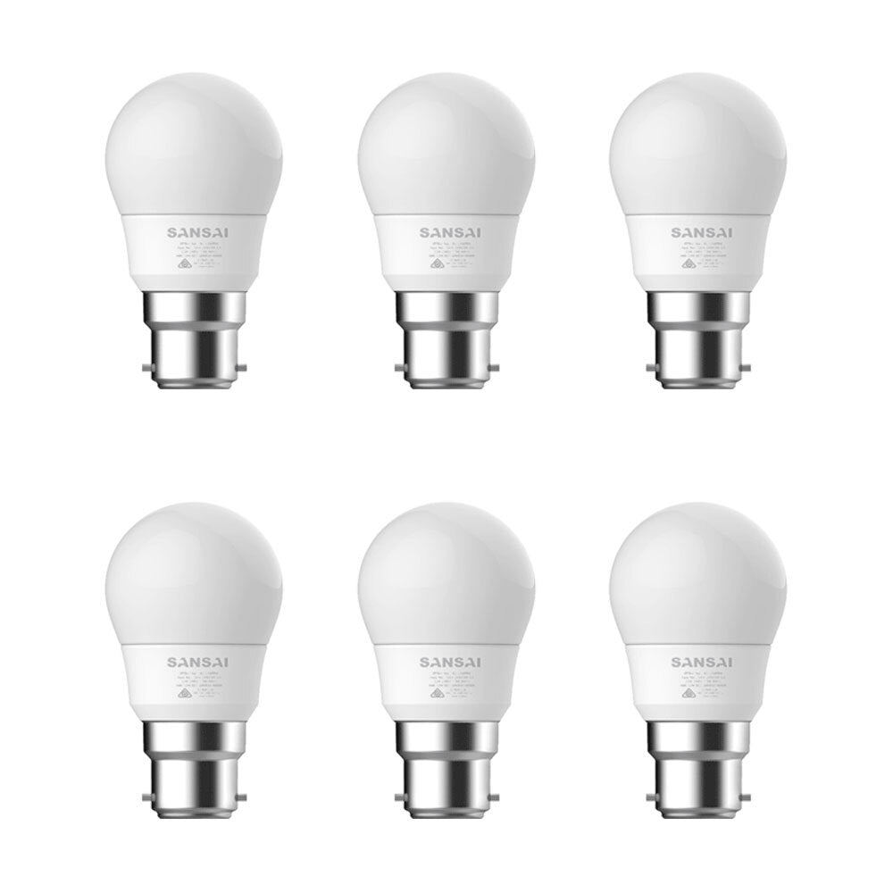 Sansai Fancy Round LED 425lm Light Bulb G45 5W B22 Bayonet Cool White 6500K (6 Pack)