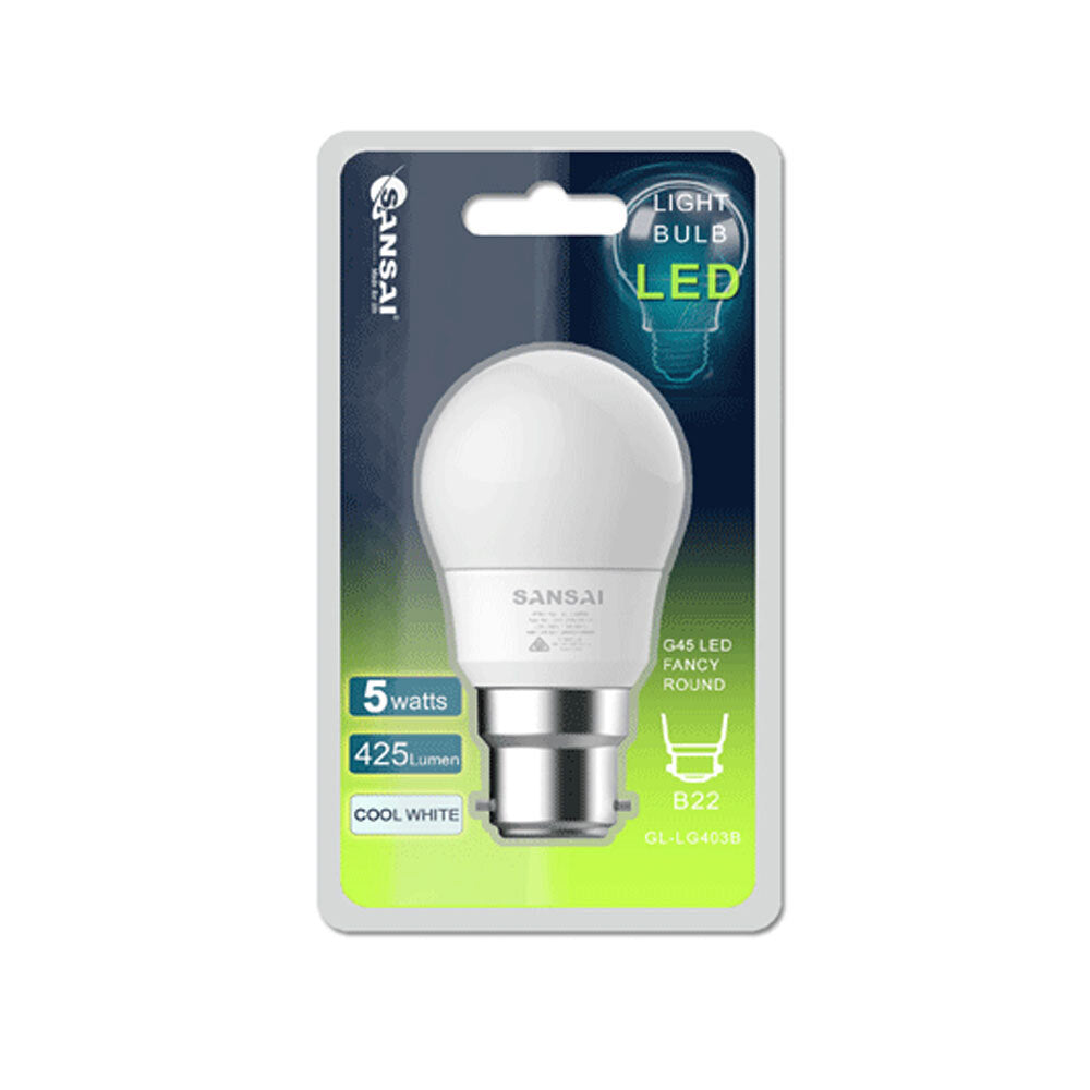 Sansai Fancy Round LED 425lm Light Bulb G45 5W B22 Bayonet Cool White 6500K (6 Pack) — image 3
