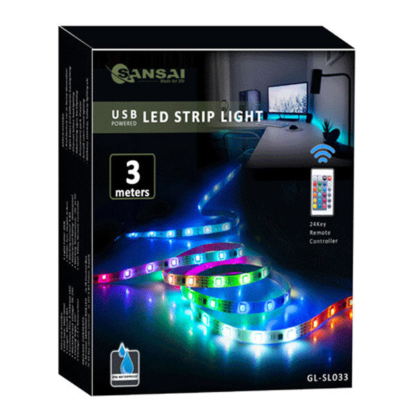 Sansai USB Powered RGB LED Strip Light PC/Monitor Backlight w Remote Control — 3m