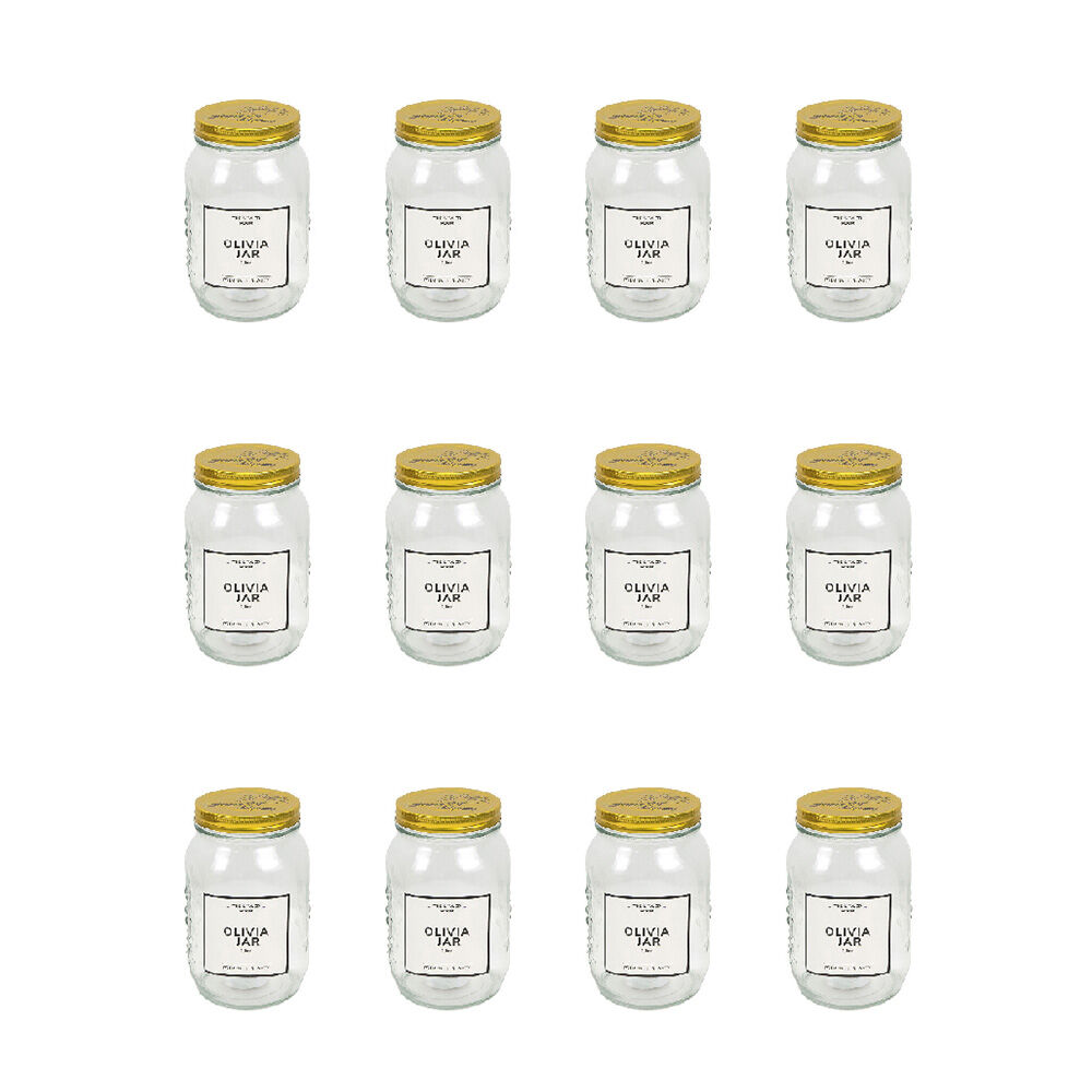 The Styled Room Glass Olivia Preserving Jar Container 1000ml Clear/Gold (12 Pack)