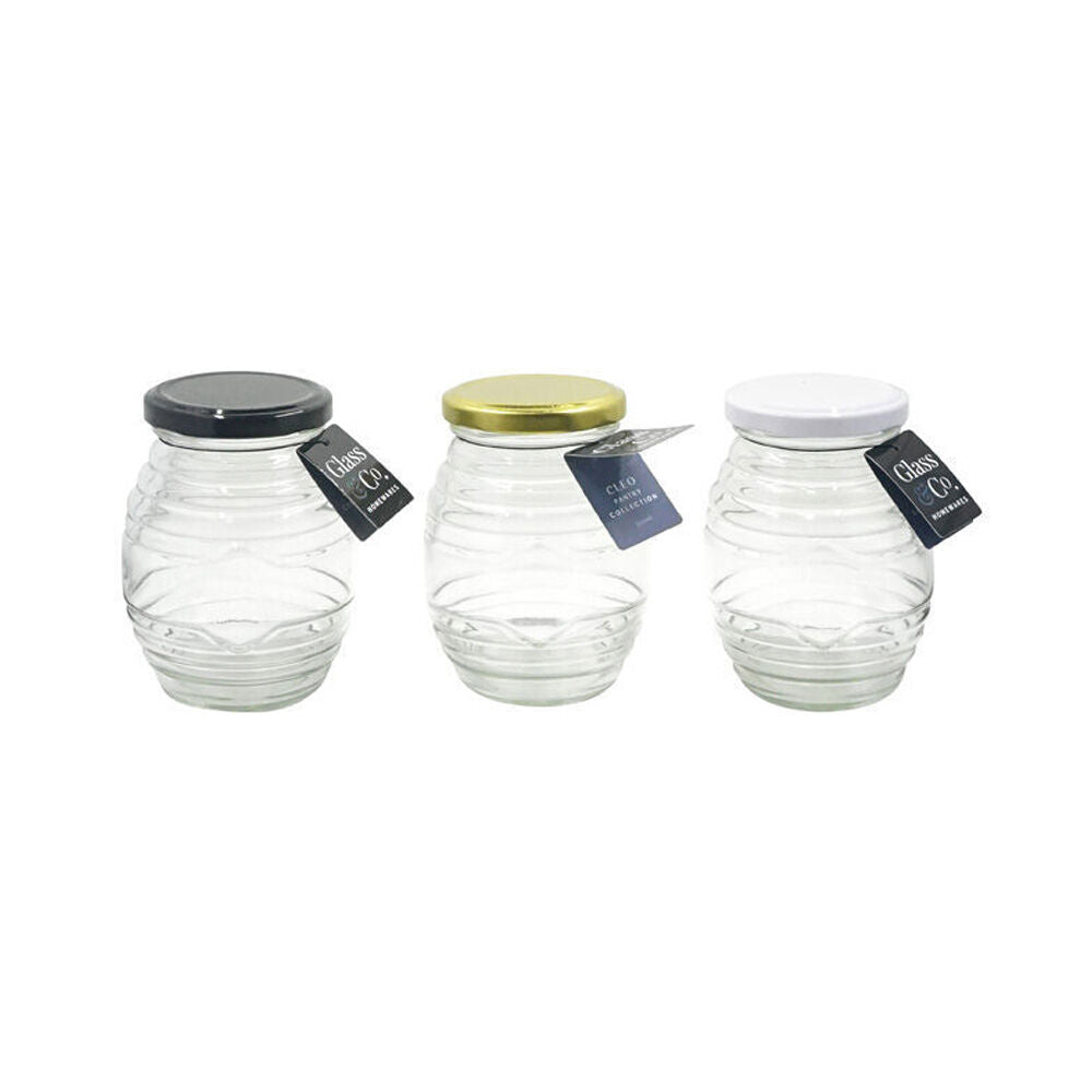 Glass & CO 350ml Clear Cleo Ribbed Small Round Screw Lid Jar Assorted — image 2