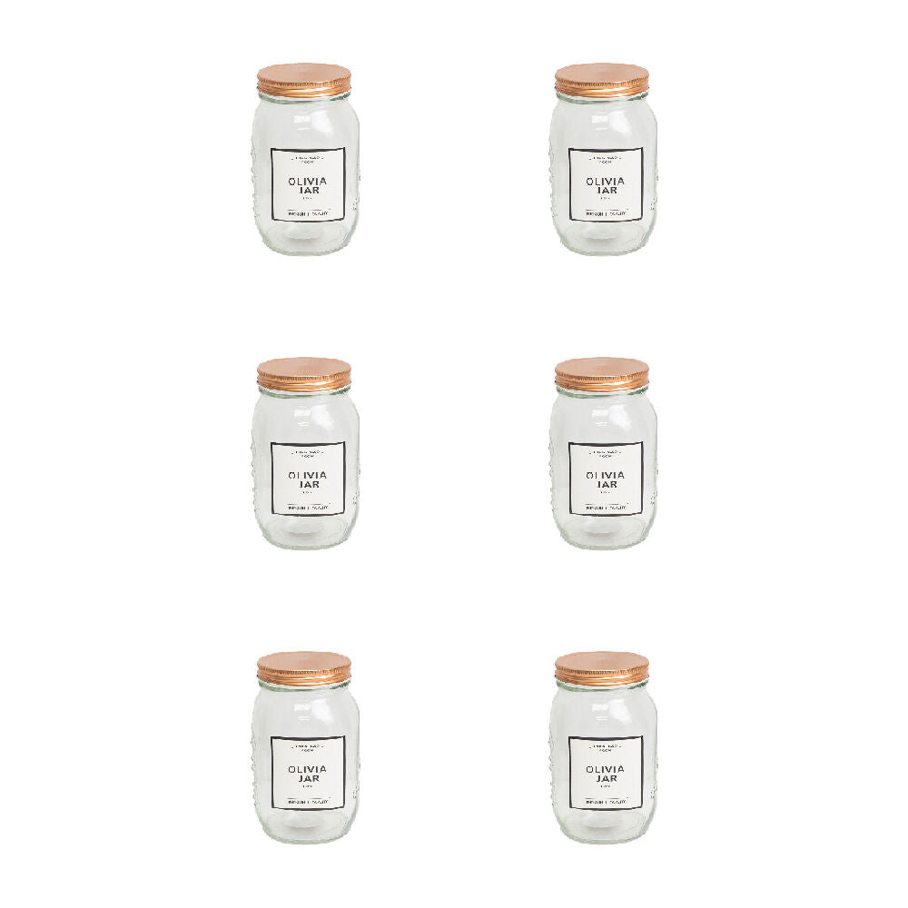 The Styled Room Olivia Glass Preserve Jar Food Container Rose Gold 1000ml (6 Pack)