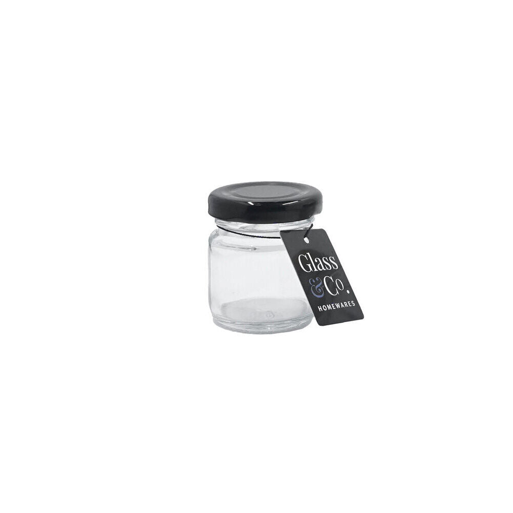 Glass & CO Round Mini Glass Jar Container Assorted Black/Gold/White — 30ml