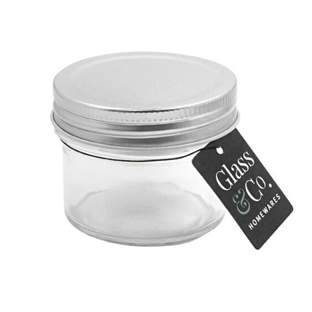 Glass & CO 100ml Clear Squat Round Silver Screw Lid Storage Jar 5cm