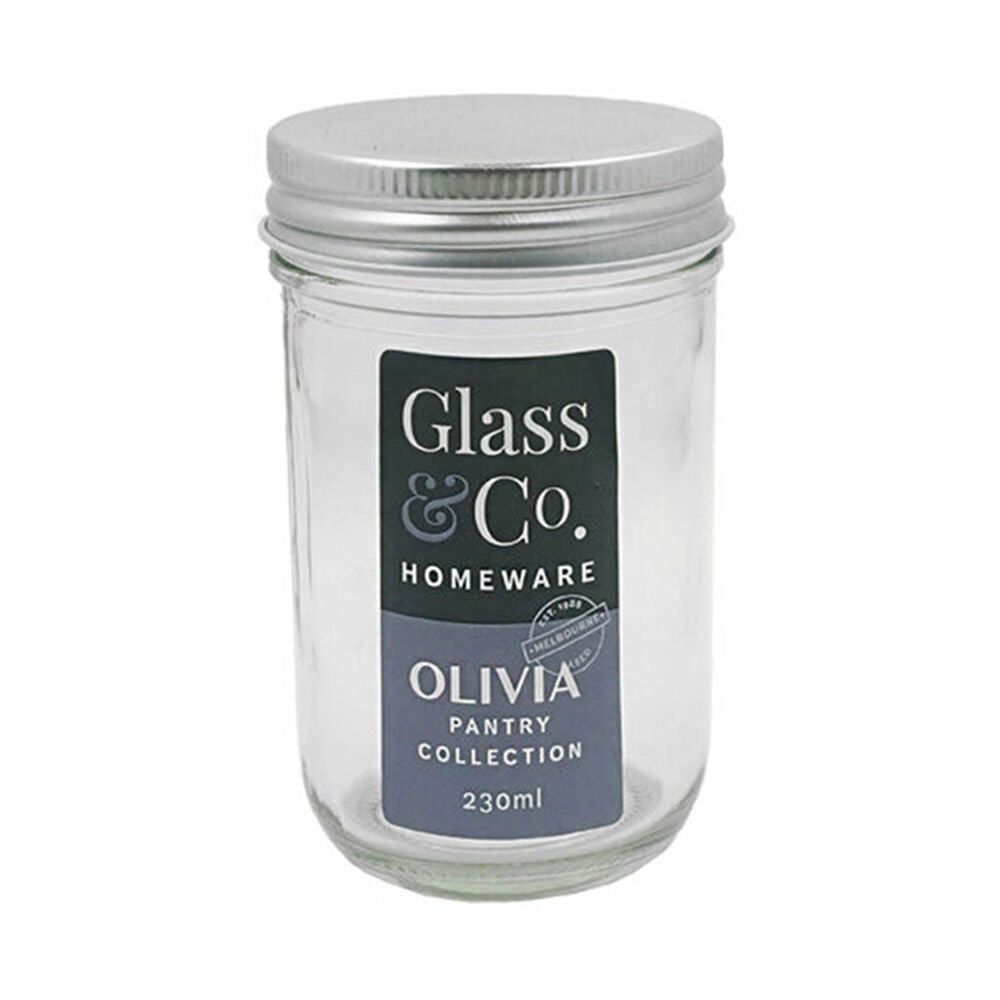 Glass & CO Olivia Pantry Tall Round Silver Screw Lid Jar 230ml Clear (24 Pack) — image 2