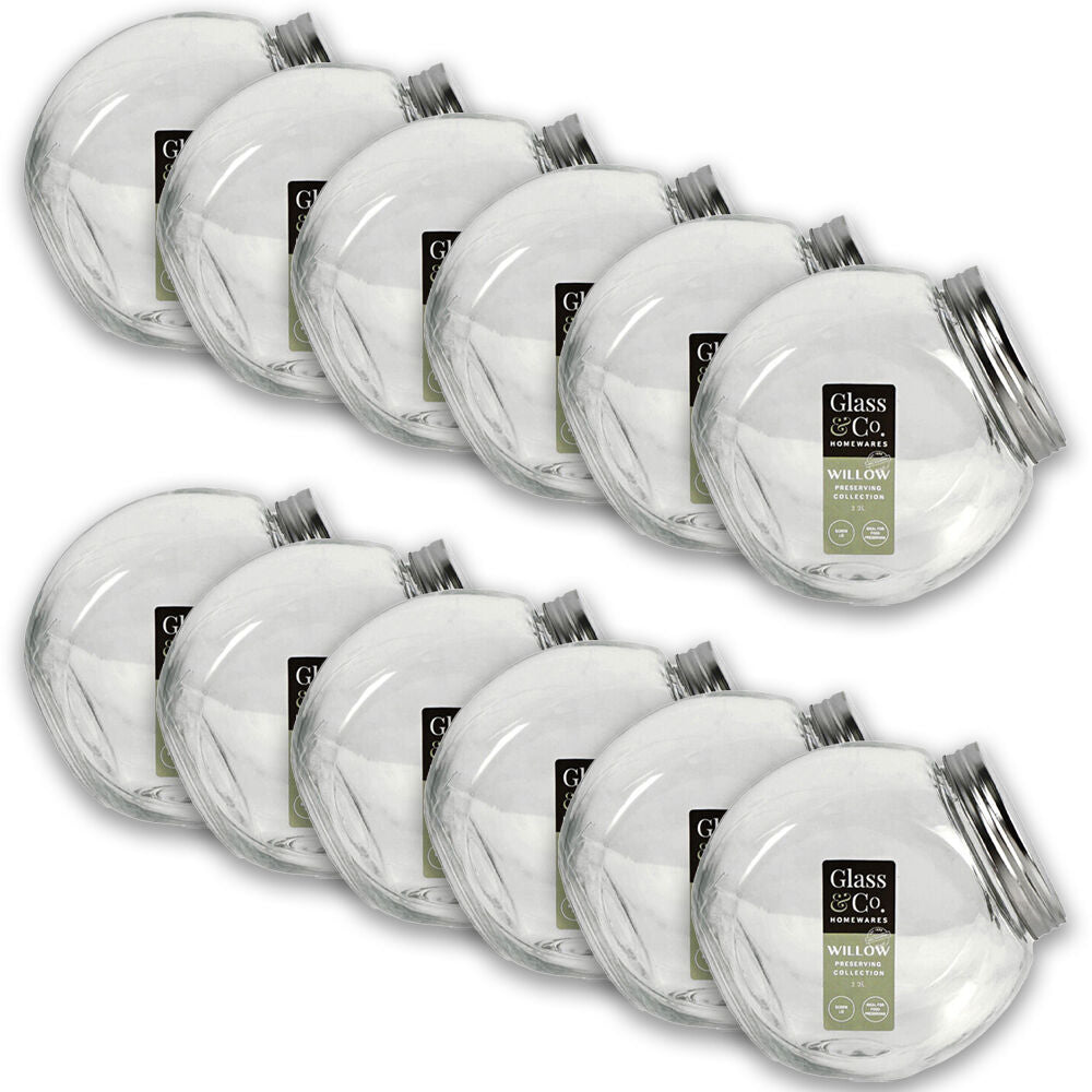 Glass & CO Willow Preserving Tilt Silver Screw Lid Storage Jar 2.2L Clear (12 Pack)