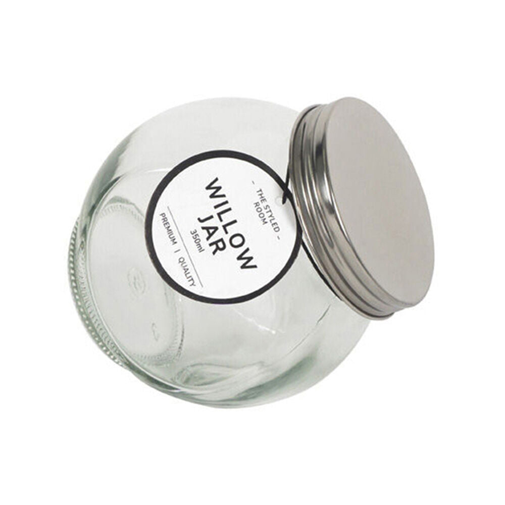 Glass & CO 350ml Clear Willow Premium Tilt Silver Screw Lid Storage Jar