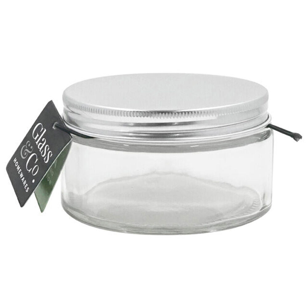 Glass & CO 230ml Clear Olivia Round Silver Screw Lid Preserving Storage Jar
