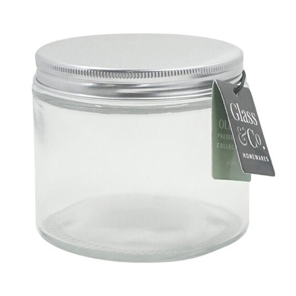 Glass & CO Olivia Round Silver Screw Lid Preserving Storage Jar 400ml Clear (24 Pack) — image 2