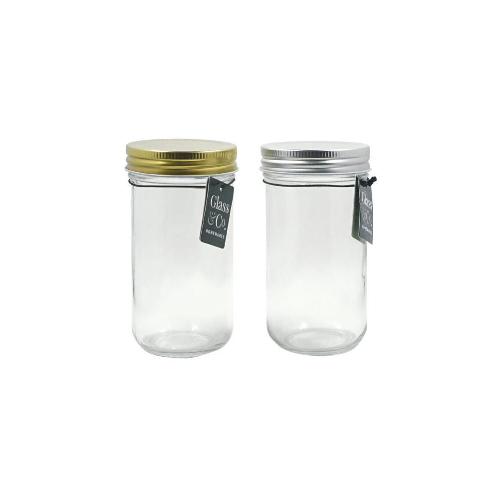 Glass & CO 350ml Clear Olivia Round Metallic Lid Jar Container Assorted — image 2