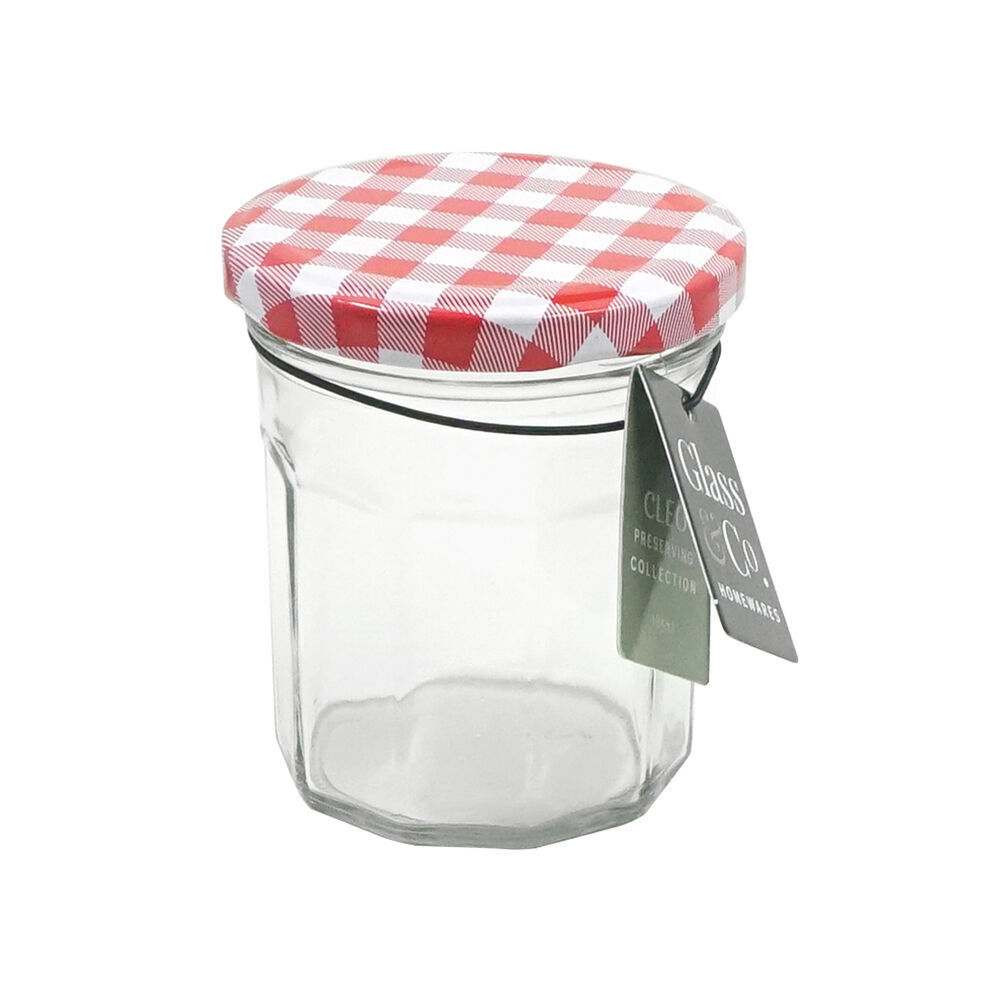 Glass & CO Cleo Glass Jar Container w/ Checked Lid Clear/Red 185ml (72 Pack)