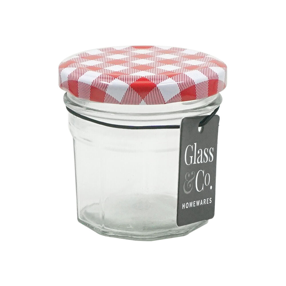 Glass & CO Cleo Glass Jar Herb/Food Container w Checked Lid Clear/Red — 110ml