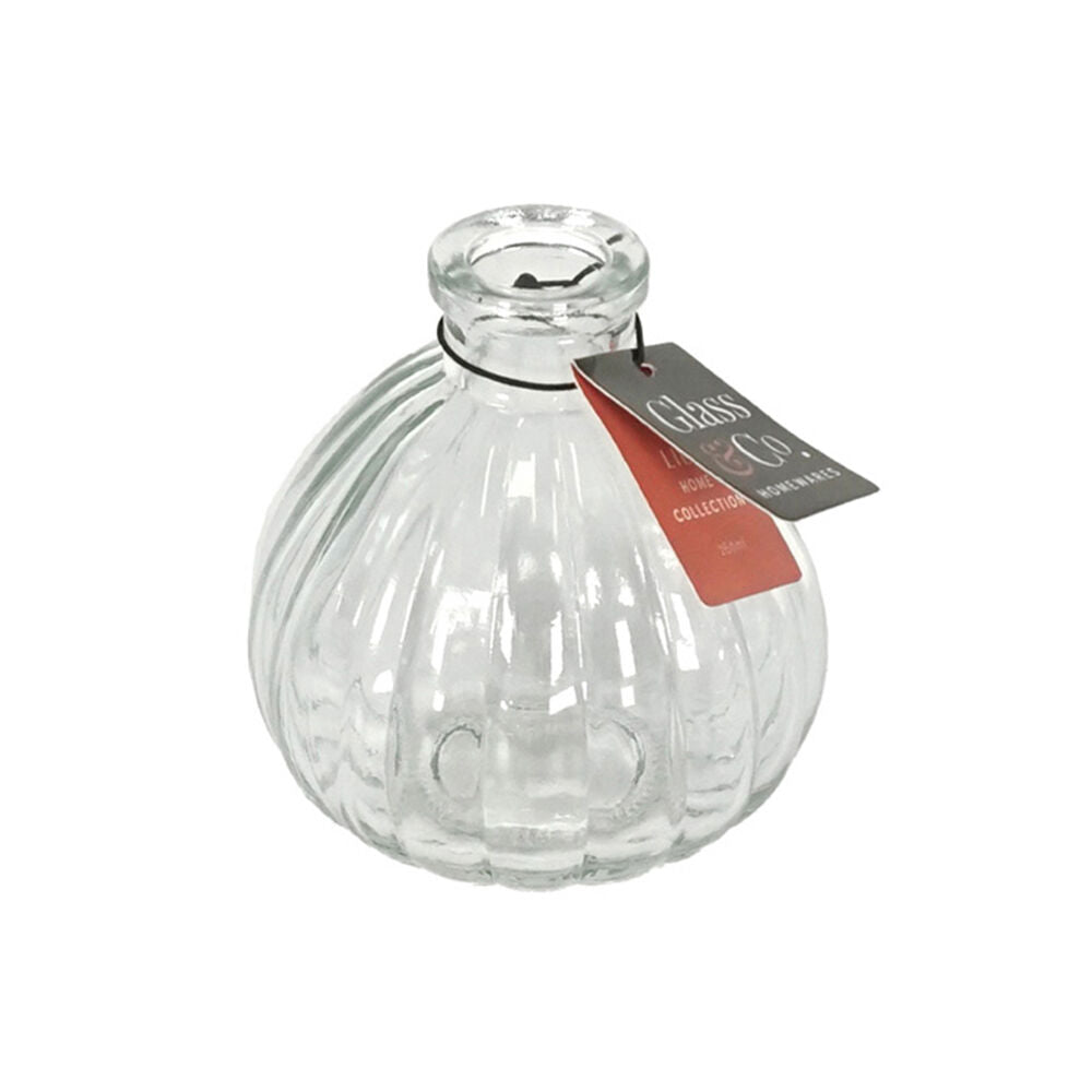 Glass & CO Ribbed Round Glass Vase Flower Holder Home Decor 243.2x9.4cm Clear — image 2
