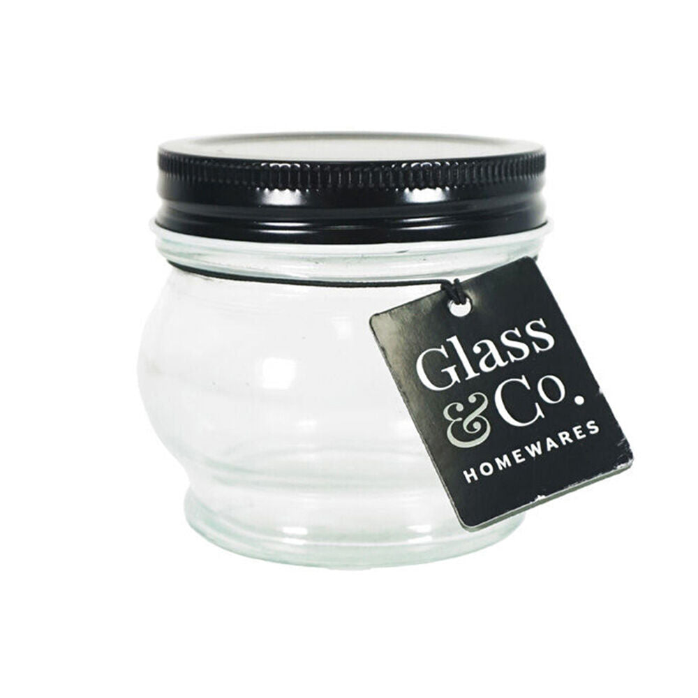 Glass & CO 180ml Clear Olivia Round Black Metal Lid Storage Jar