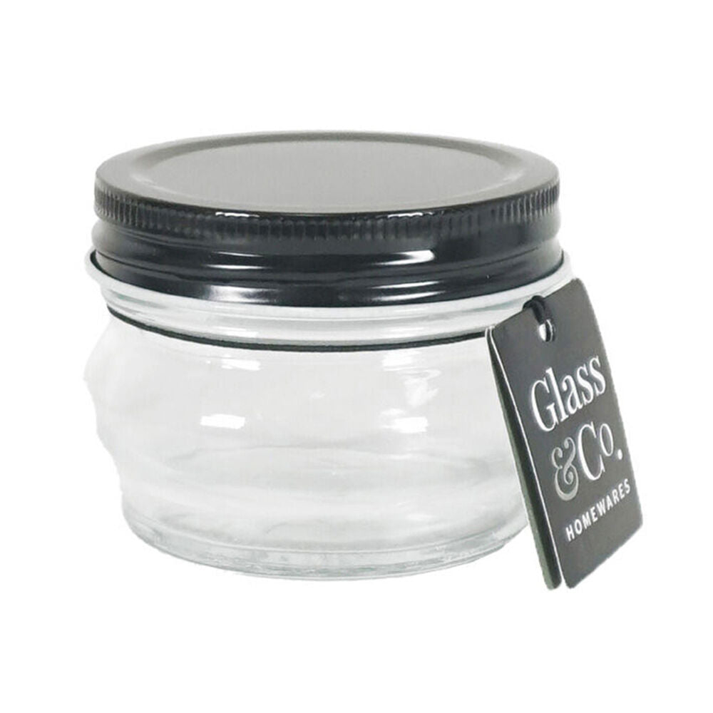 Glass & CO 120ml Clear Olivia Round Black Metal Lid Storage Jar