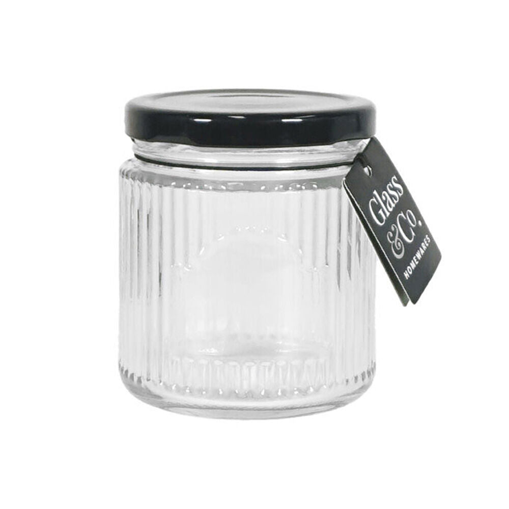 Glass & CO 200ml Clear Olivia Round Black Metal Lid Storage Jar