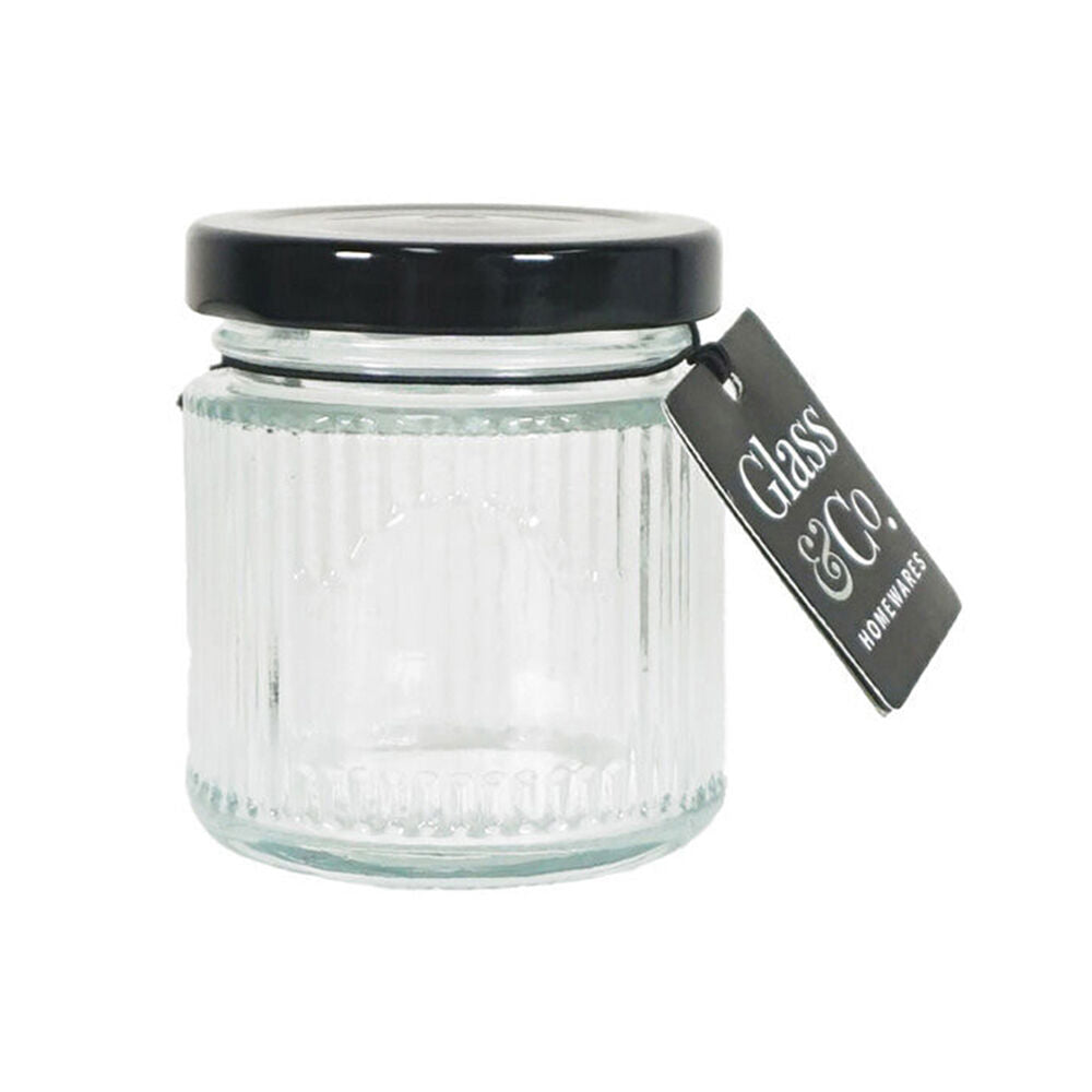 Glass & CO 100ml Clear Olivia Round Black Metal Lid Storage Jar