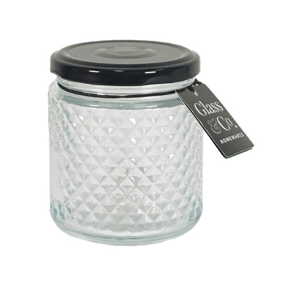 Glass & CO 240ml Clear Cleo Quilted Black Metal Lid Storage Jar