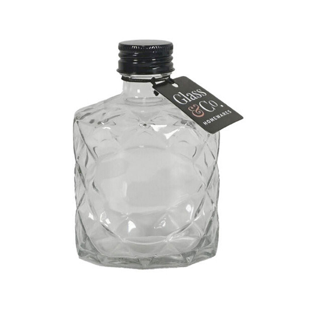 Glass & CO 210ml Clear Quilted Round Black Lid Bottle Storage Jar