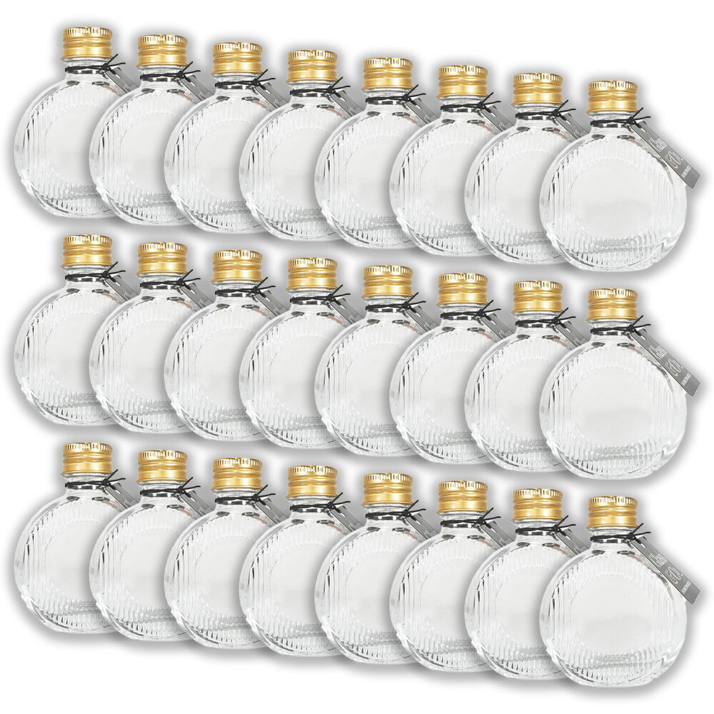 Glass & CO Flat Round Gold Lid Bottle Storage Jar 60ml Clear (24 Pack)