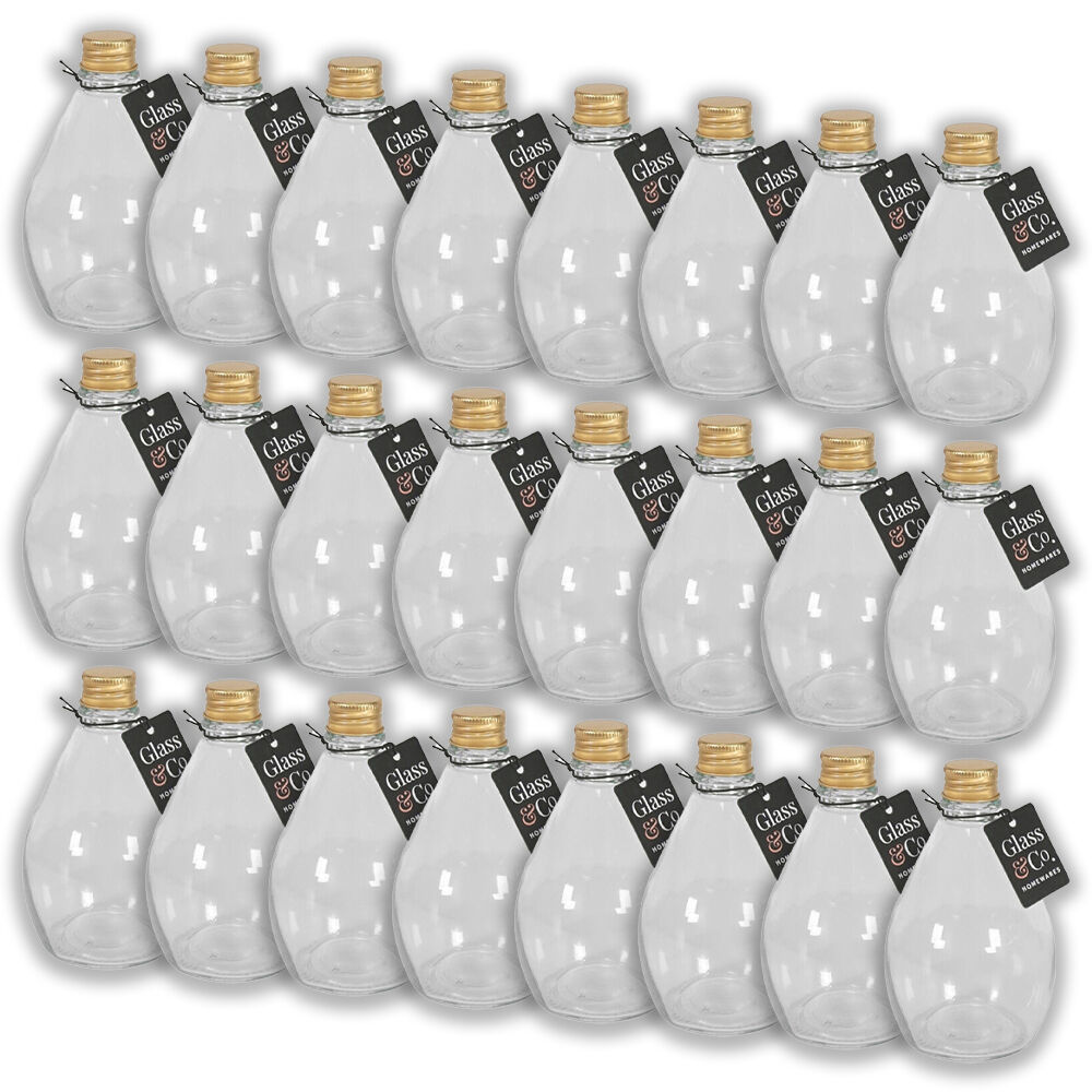 Glass & CO Round Metallic Gold Lid Bottle Storage Jar 270ml Clear (24 Pack)