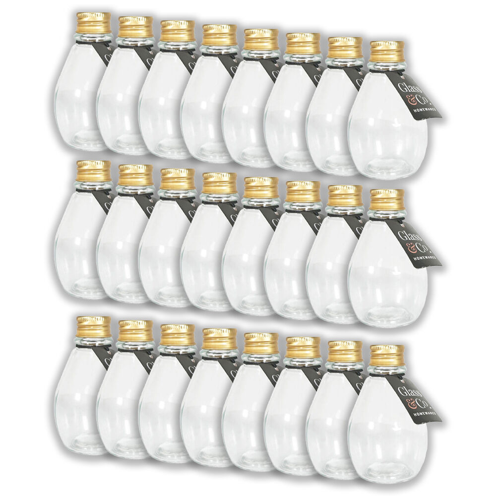 Glass & CO Round Metallic Gold Lid Bottle Storage Jar 110ml Clear (24 Pack)